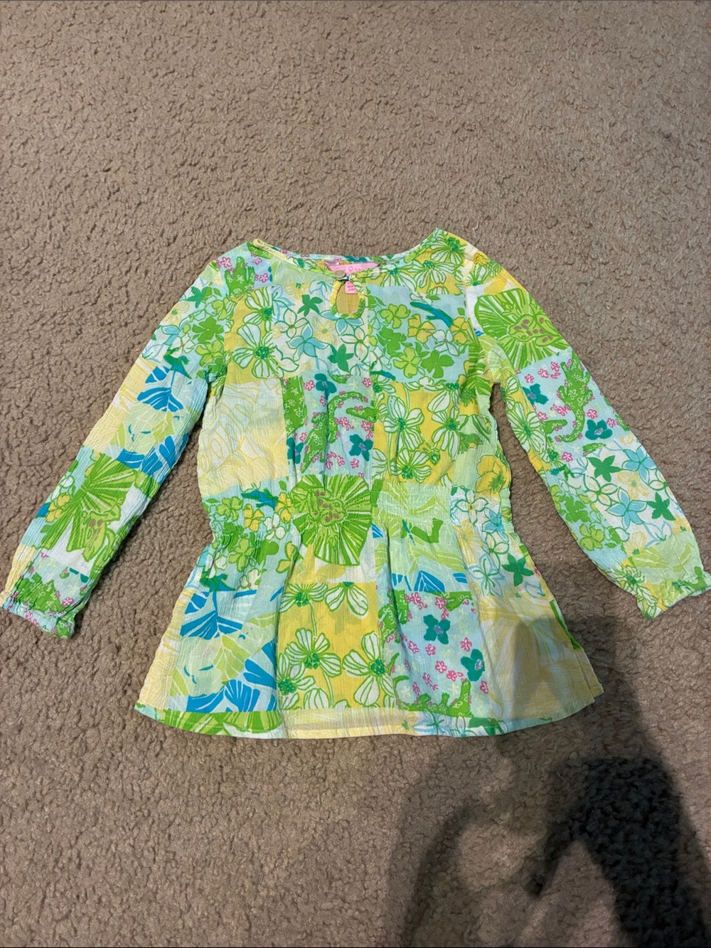 Girls Lilly Pulitzer Yellow, Green & Blue Floral Patchwork Long Sleeve Top